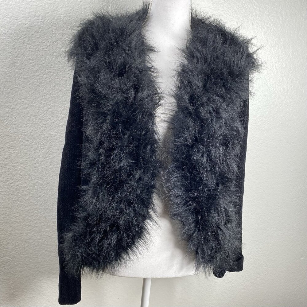 Lisa International Blazer Coat Women's Black Sz XL Faux Fur Trim Mob Wife VTG - Picture 1 of 12